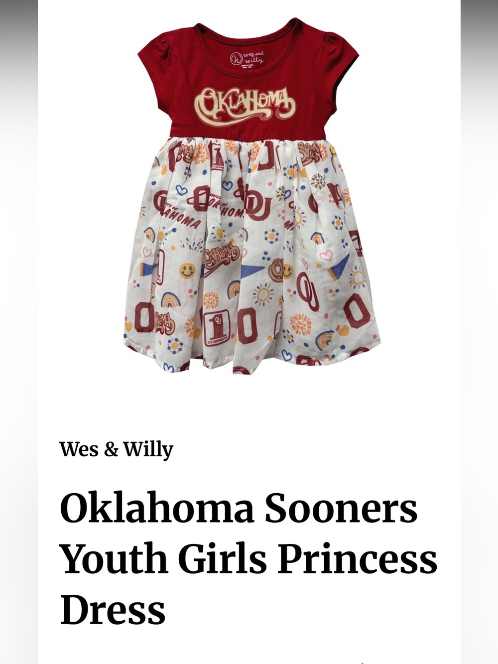 Wes and Willy Little Girls College Vault Princess Dress Oklahoma university